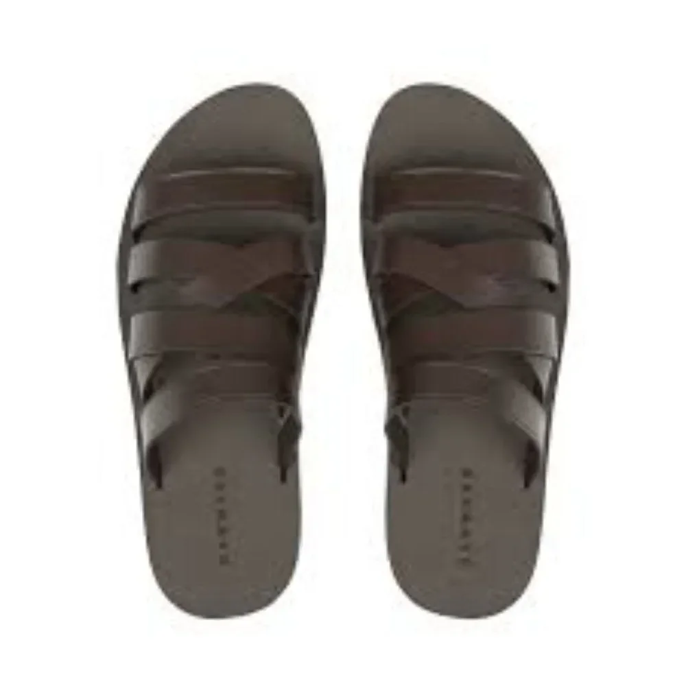 Danward Brown Asymmetrical Multi-Strapped Sandals